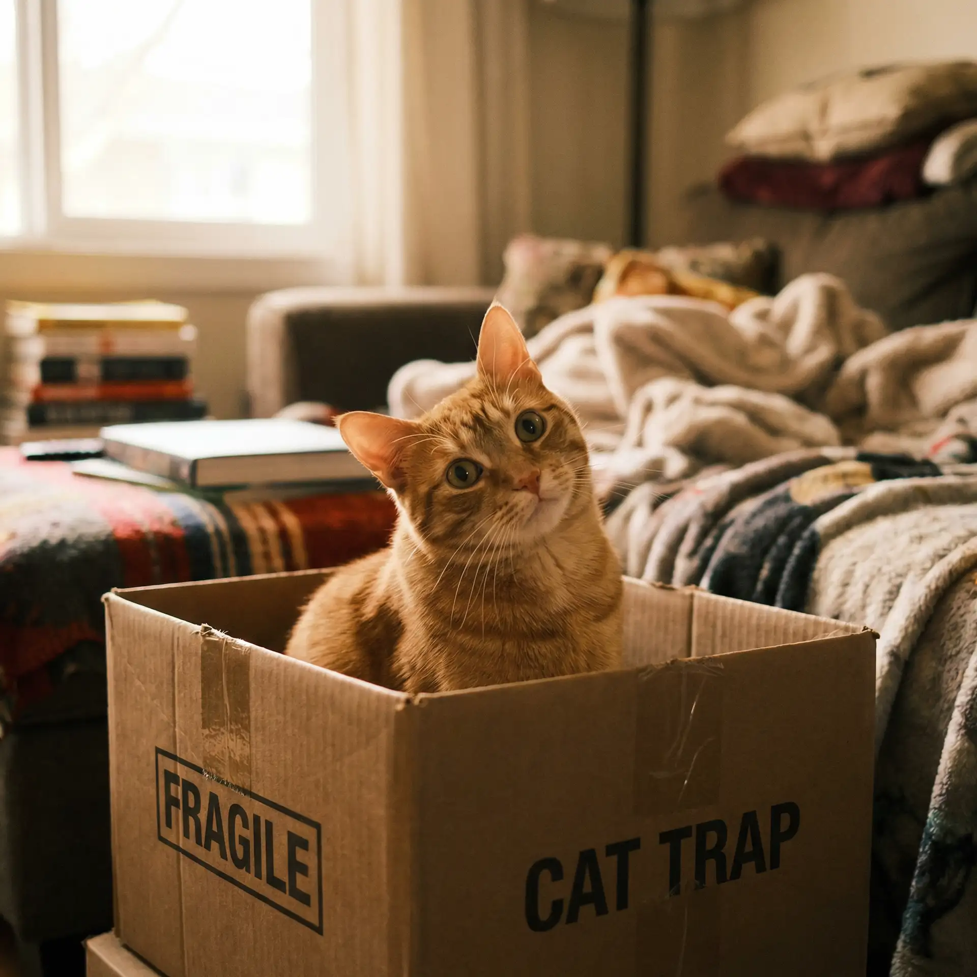 橘猫躲在纸箱里 - 外阴